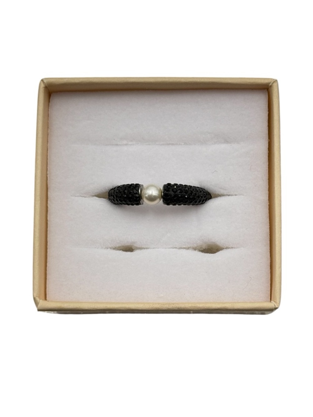 Swarovski 925 Sterling Silver Black Crystal Pavé Pearl Ring